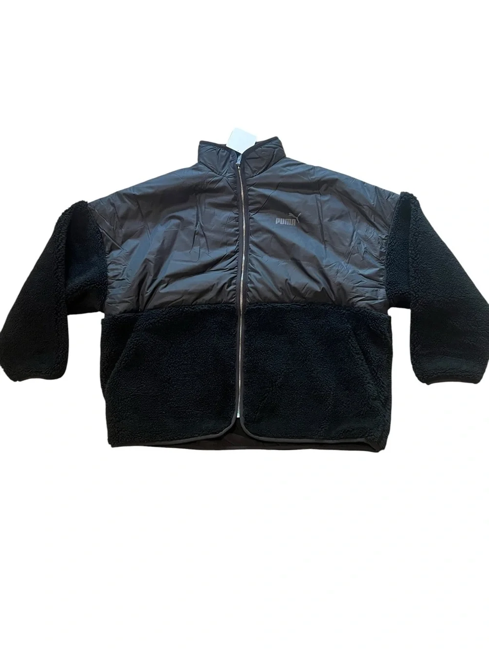 PUMA Sherpa Hybrid Full-Zip Mock Neck Fleece Jacket Black XL New with tags